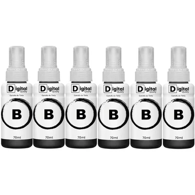 Kit 6 Refis Tinta Compatível Preta T664 Digital Qualy P/ L380 L495 L395 L1300 70ml