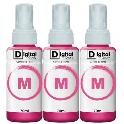 Kit 3 Refis Tinta Compatível Cores Magenta T664 Digital Qualy P/ L380 L495 L395 L1300 70ml