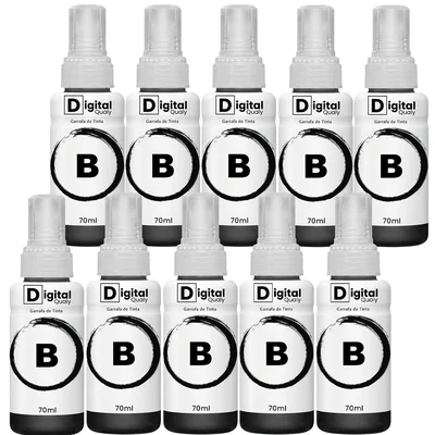 Kit 10 Garrafas Tinta Preta T664 Digital Qualy P/ L355 L395 L365 L375 70ml