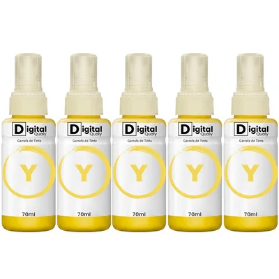 Kit 5x Tinta Colorida Amarelo T664 Digital Qualy Alto Rendimento L355 L365 L220 L380 70ml
