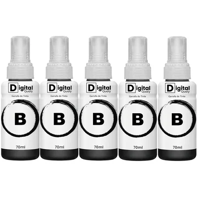 Kit 5x Tinta Preta Black T664 Digital Qualy Alto Rendimento L355 L365 L220 L380 70ml