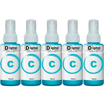 Kit 5 Garrafas Tinta Colorida Ciano T664 Digital Qualy P/ L355 L395 L365 L375 70ml