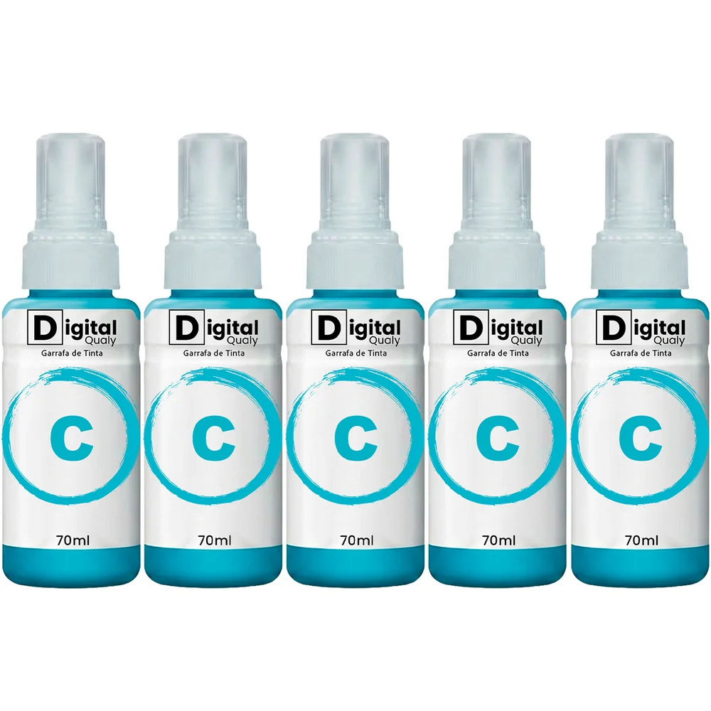 Kit 5 Garrafas Tinta Colorida Ciano T664 Digital Qualy P/ L355 L395 L365 L375 70ml