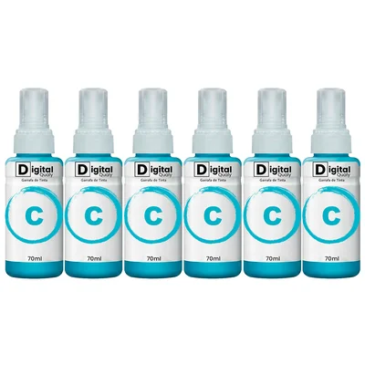 Kit 6 Garrafas Tinta Colorida Ciano T664 Digital Qualy P/ L355 L395 L365 L375 70ml