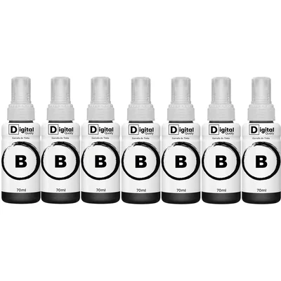 Kit 7 Refis Tinta Compatível Preta T664 Digital Qualy P/ L380 L495 L395 L1300 70ml