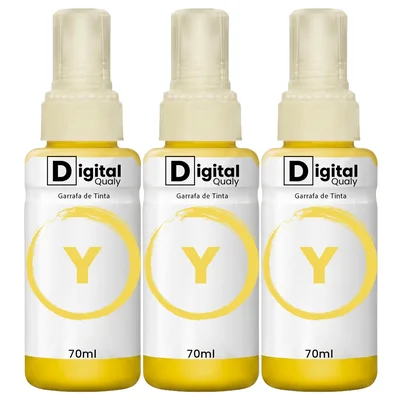 Kit 3x Tinta Colorida Amarelo T664 Digital Qualy Alto Rendimento L355 L365 L220 L380 70ml