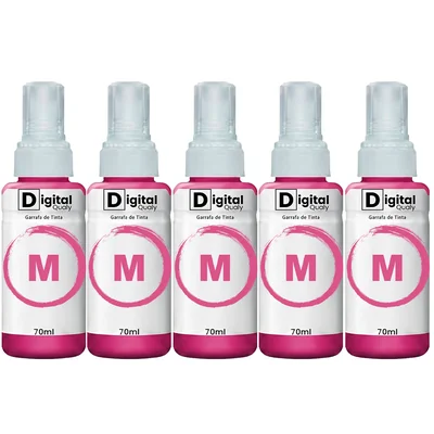 Kit 5 Refis Tinta Compatível Cores Magenta T664 Digital Qualy P/ L380 L495 L395 L1300 70ml