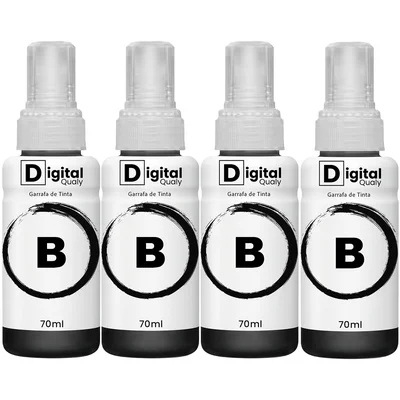Kit 4 Refis Tinta Compatível Preta T664 Digital Qualy P/ L380 L495 L395 L1300 70ml
