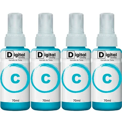 Kit 4 Garrafas Tinta Colorida Ciano T664 Digital Qualy P/ L355 L395 L365 L375 70ml