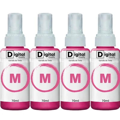 Kit 4 Refis Tinta Compatível Cores Magenta T664 Digital Qualy P/ L380 L495 L395 L1300 70ml