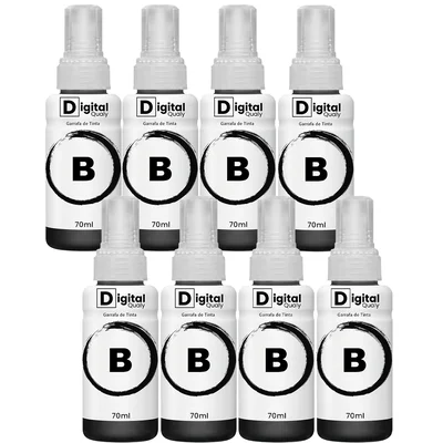 Kit 8 Refis Tinta Compatível Preta T664 Digital Qualy P/ L380 L495 L395 L1300 70ml