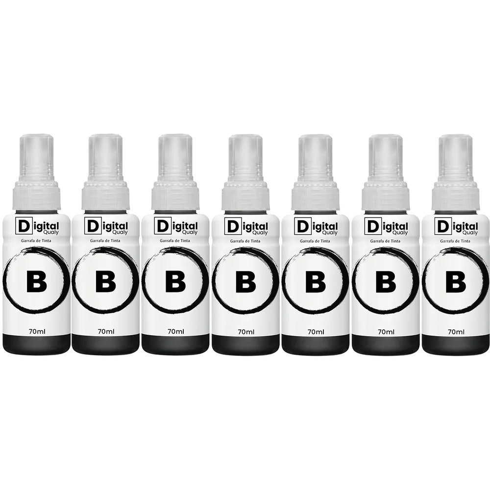 Kit 7 Garrafas Tinta Preta T664 Digital Qualy P/ L355 L395 L365 L375  70ml