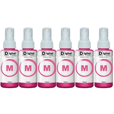 Kit 6 Refis Tinta Compatível Cores Magenta T664 Digital Qualy P/ L380 L495 L395 L1300 70ml