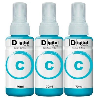 Kit 3 Garrafas Tinta Colorida Ciano T664 Digital Qualy P/ L355 L395 L365 L375 70ml