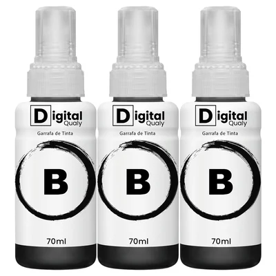 Kit 3 Refis Tinta Compatível Preta T664 Digital Qualy P/ L380 L495 L395 L1300 70ml
