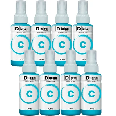 Kit 8 Garrafas Tinta Colorida Ciano T664 Digital Qualy P/ L355 L395 L365 L375 70ml