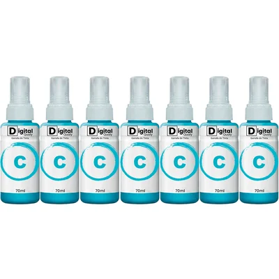 Kit 7 Garrafas Tinta Colorida Ciano T664 Digital Qualy P/ L355 L395 L365 L375 70ml