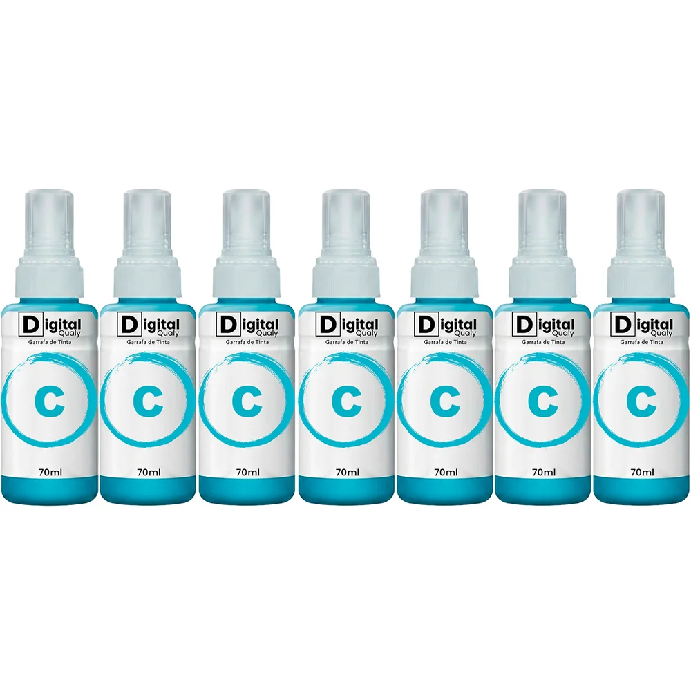 Kit 7 Garrafas Tinta Colorida Ciano T664 Digital Qualy P/ L355 L395 L365 L375 70ml