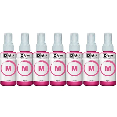Kit 7 Refis Tinta Compatível Cores Magenta T664 Digital Qualy P/ L380 L495 L395 L1300 70ml