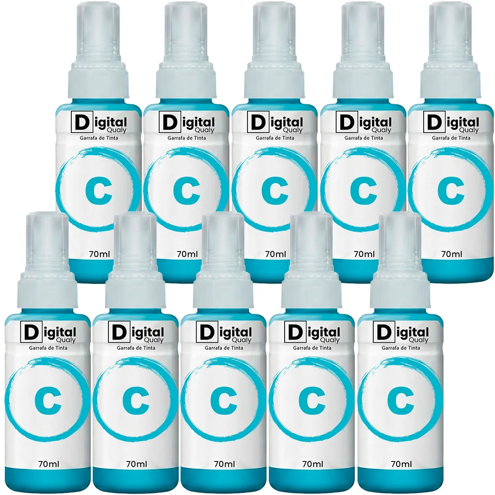 Kit 10 Garrafas Tinta Colorida Ciano T664 Digital Qualy P/ L355 L395 L365 L375  70ml