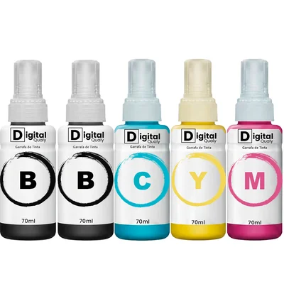 Kit 5x Tinta 2 Preta E 3 Cada Cores Cmyk T664 Digital Qualy Alto Rendimento L355 L365 L220 L380 70ml