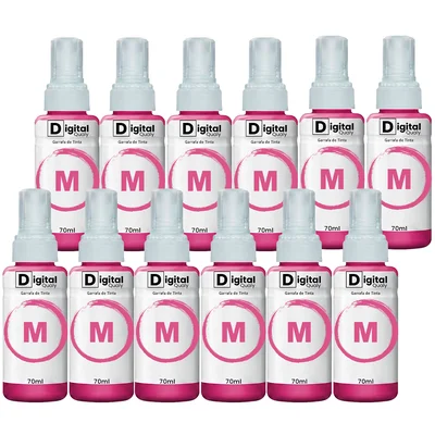 Kit 12 Refis Tinta Compatível Cores Magenta T664 Digital Qualy P/ L380 L495 L395 L1300 70ml