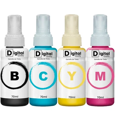 Kit 4 Garrafas Tinta Preta E Colorida T664 Digital Qualy P/ L355 L395 L365 L375 70ml