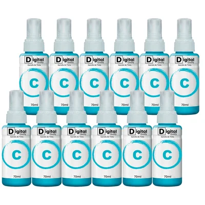 Kit 12 Garrafas Tinta Colorida Ciano T664 Digital Qualy P/ L355 L395 L365 L375 70ml