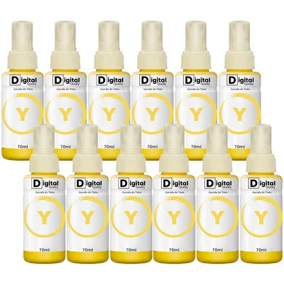 Kit 12x Tinta Colorida Amarelo T664 Digital Qualy Alto Rendimento L355 L365 L220 L380 70ml