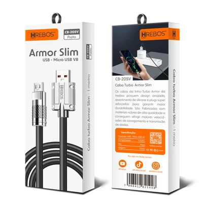 Cabo Turbo Armor Slim Micro Usb V8 - Cb-205v 1m