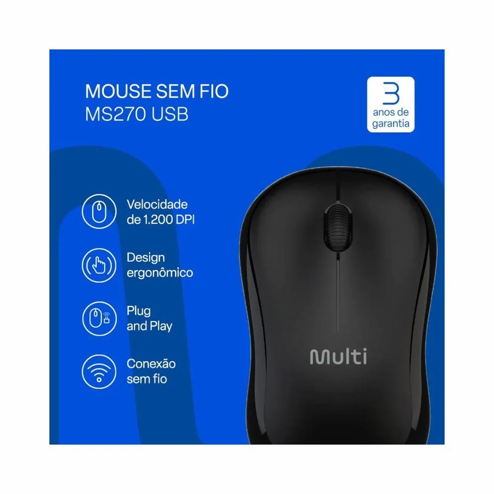 Imagem 3 de 5 do produto Mouse Sem Fio Ms270 Usb 3 Botões 1200dpi - Mo651