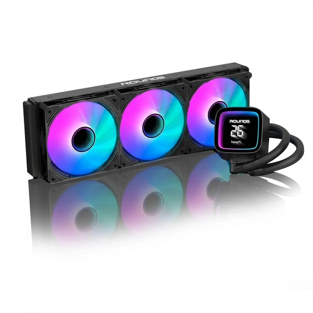 Imagem 2 de 5 do produto Water Cooler Round5 Boreah Black, ARGB, 360mm, Com Display, Intel-amd, Pwm, Preto, R5-wc-boreah-360b-2255