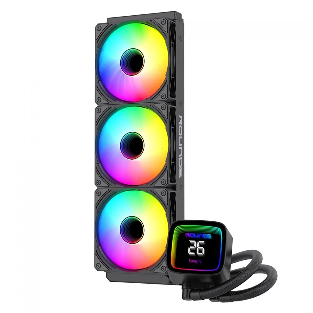Imagem 3 de 5 do produto Water Cooler Round5 Boreah Black, ARGB, 360mm, Com Display, Intel-amd, Pwm, Preto, R5-wc-boreah-360b-2255