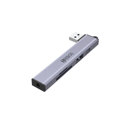 Hrebos Premium Neohub Ad-240 Hub Usb 6 Em 1 | Adaptador Multifuncional Em Alumínio | Leitor De Cartão | Alta Velocidade