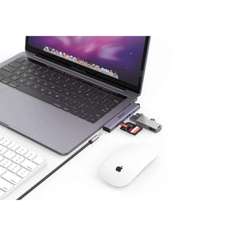 Imagem 2 de 5 do produto Hrebos Premium Neohub Ad-240 Hub Usb 6 Em 1 | Adaptador Multifuncional Em Alumínio | Leitor De Cartão | Alta Velocidade