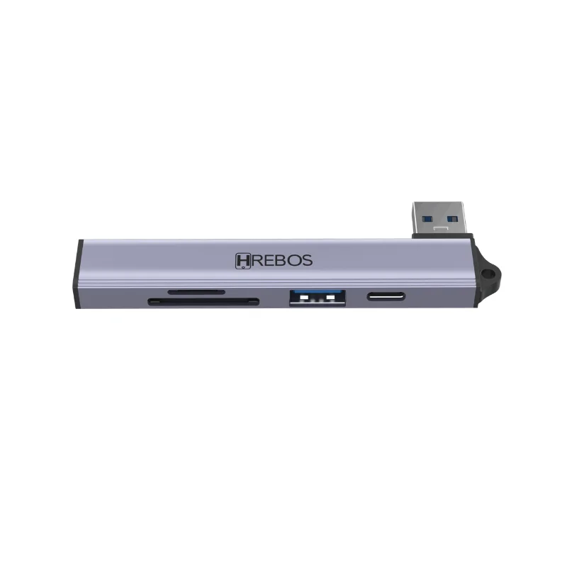 Imagem 4 de 5 do produto Hrebos Premium Neohub Ad-240 Hub Usb 6 Em 1 | Adaptador Multifuncional Em Alumínio | Leitor De Cartão | Alta Velocidade
