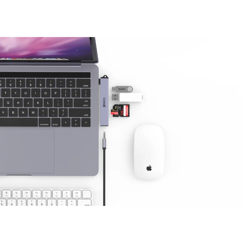 Imagem 5 de 5 do produto Hrebos Premium Neohub Ad-240 Hub Usb 6 Em 1 | Adaptador Multifuncional Em Alumínio | Leitor De Cartão | Alta Velocidade