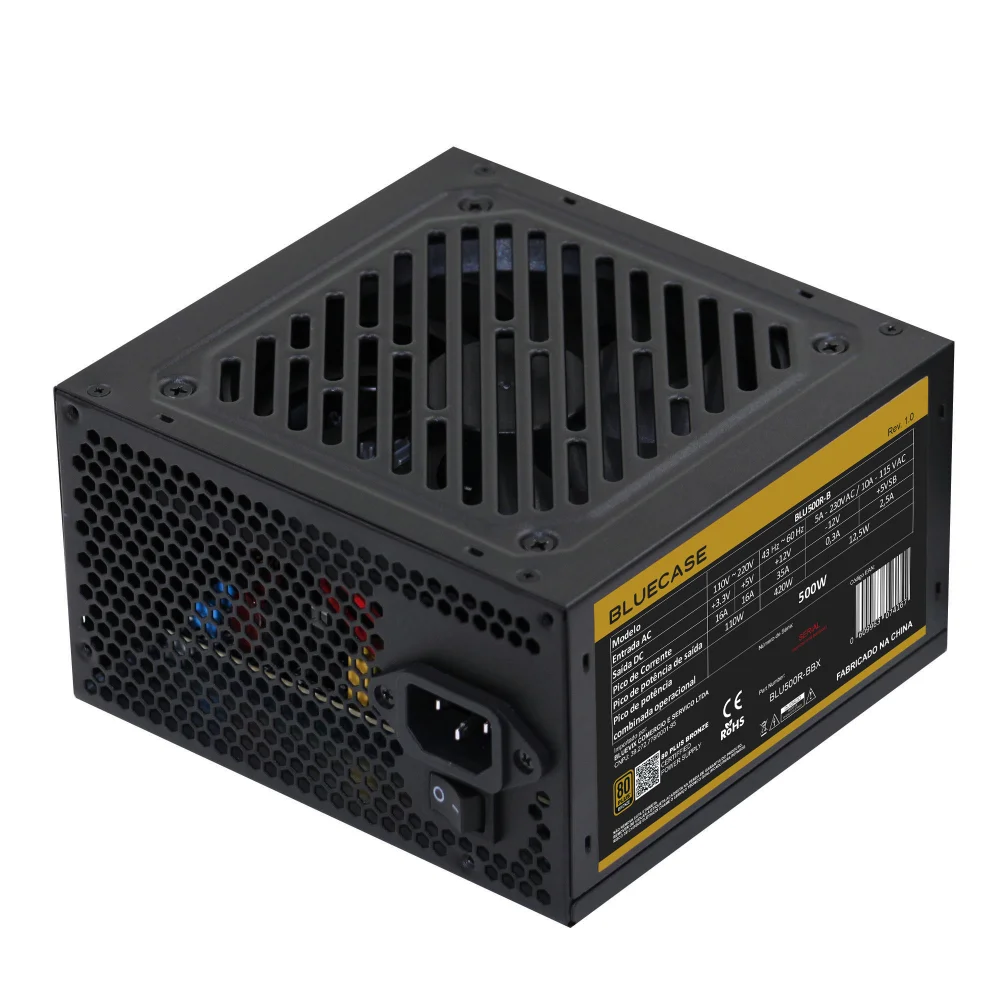 Imagem 3 de 5 do produto Fonte Atx 0500 W Bluecase, Blu500r-bbx, 80 Plus Bronze, Pfc Ativo, Com Cabo, Com Caixa, Preta, Becpfc, Gar: T3m