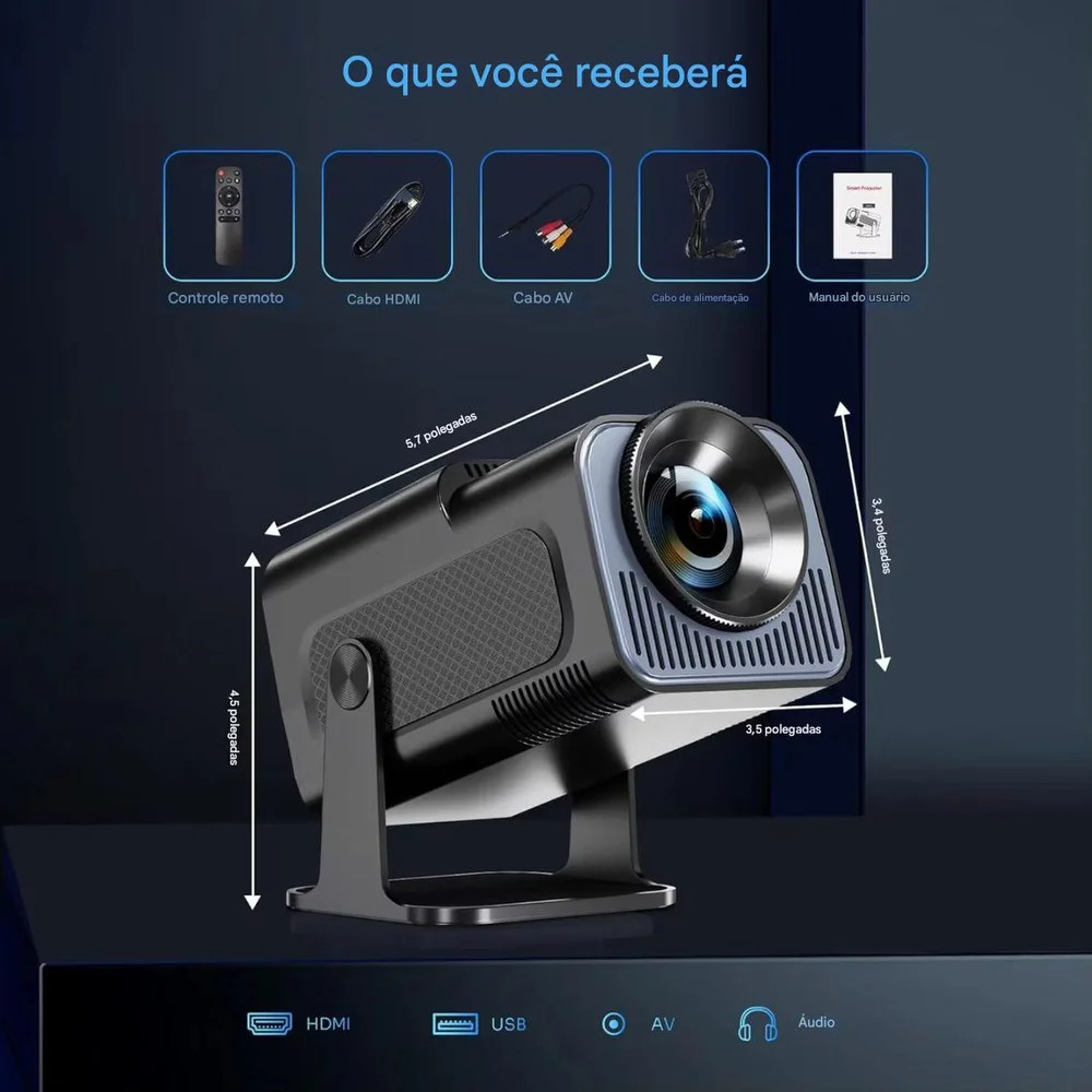 Imagem 3 de 5 do produto Projetor Inteligente Hy320 Pró 5G Smart 4K Wifi 6 Bluetooth 5.0 Android 11