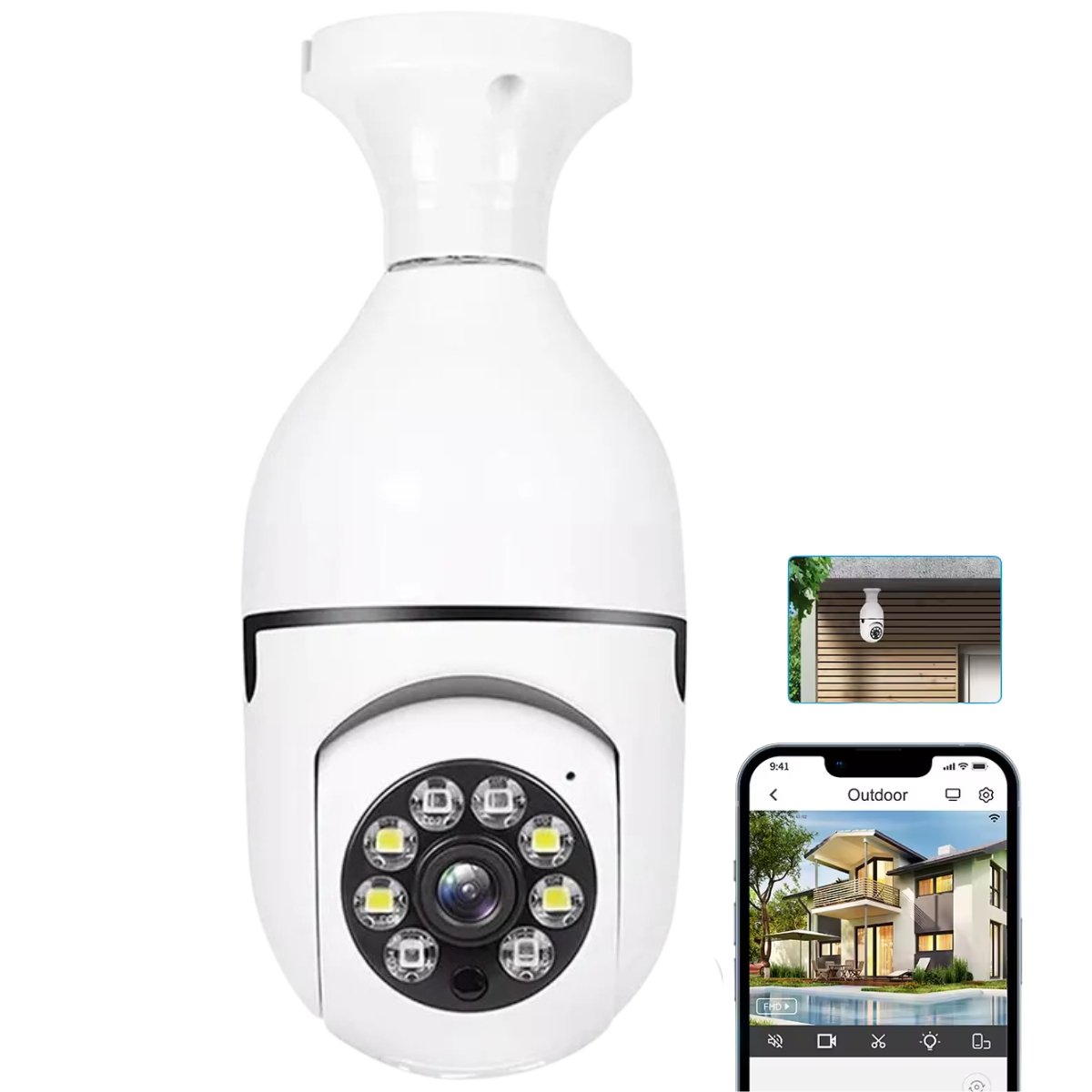 Câmera Lâmpada Espia Wifi 360 Visão Noturna Giratoria Audio Biredicional Segurança Externa Interna