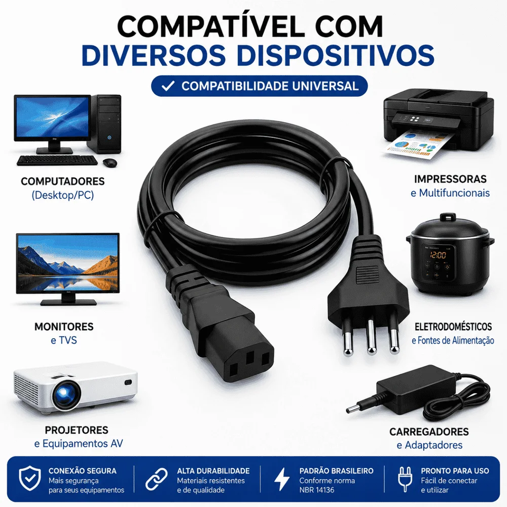 Imagem 3 de 4 do produto Cabo De Força Tripolar King Cord Kc-059 1,8m 10a Iec C13