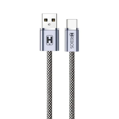 Hrebos Premium Cabo Neobraided Cb-267c Preto | Usb + Type-c | Carregamento Rápido 60w | Nylon Trançado