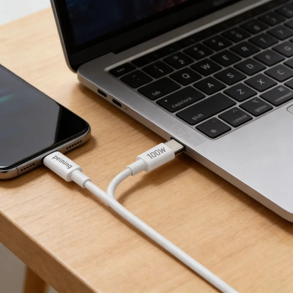 Imagem 3 de 4 do produto Cabo Usb-c Para Usb-c Peining 100w Turbo 1m Branco Branco