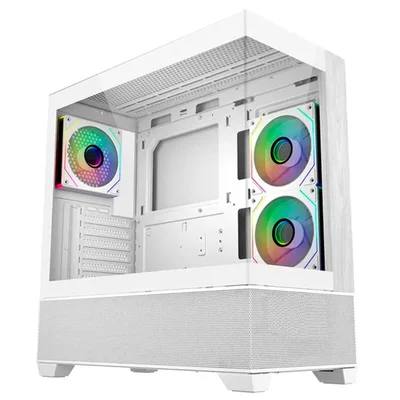 Gabinete Gamer Cooler Master Elite 690 Wood, Vidro Temperado, Mid Tower, Atx, Com 3 Fans, Branco, E690-whnn-s00