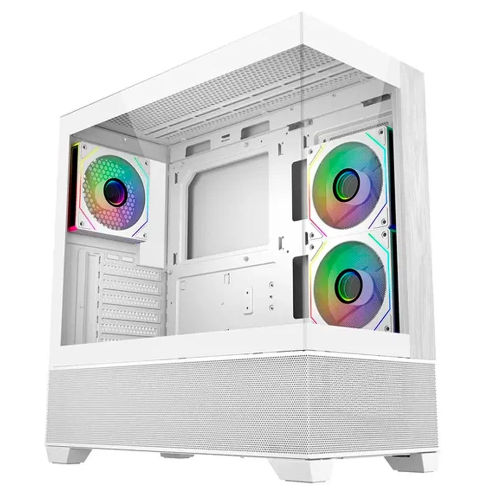 Gabinete Gamer Cooler Master Elite 690 Wood, Vidro Temperado, Mid Tower, Atx, Com 3 Fans, Branco, E690-whnn-s00