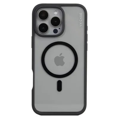 Capa Magsafe Para Iphone 16 Pro Max - Transparente Com Borda Preta - Jet Black