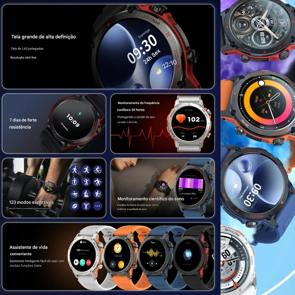 Imagem 3 de 5 do produto Relógio Inteligente Zw13 Amd Peje Android Ios Gps Chamadas Monitor Esportivo Bateria Longa Duração