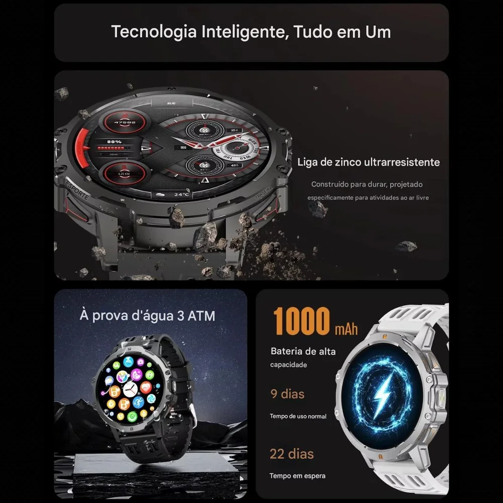 Imagem 3 de 5 do produto Relógio Inteligente Peje Zw15 Redondo Masculino Resistente À Água Monitor Atividades Fisicas