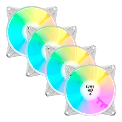 Kit 4 Cooler Fan Branco ARGB 120mm Ventoinha Para Gabinete Eurus Snow RGB 3pin Clanm Gamer