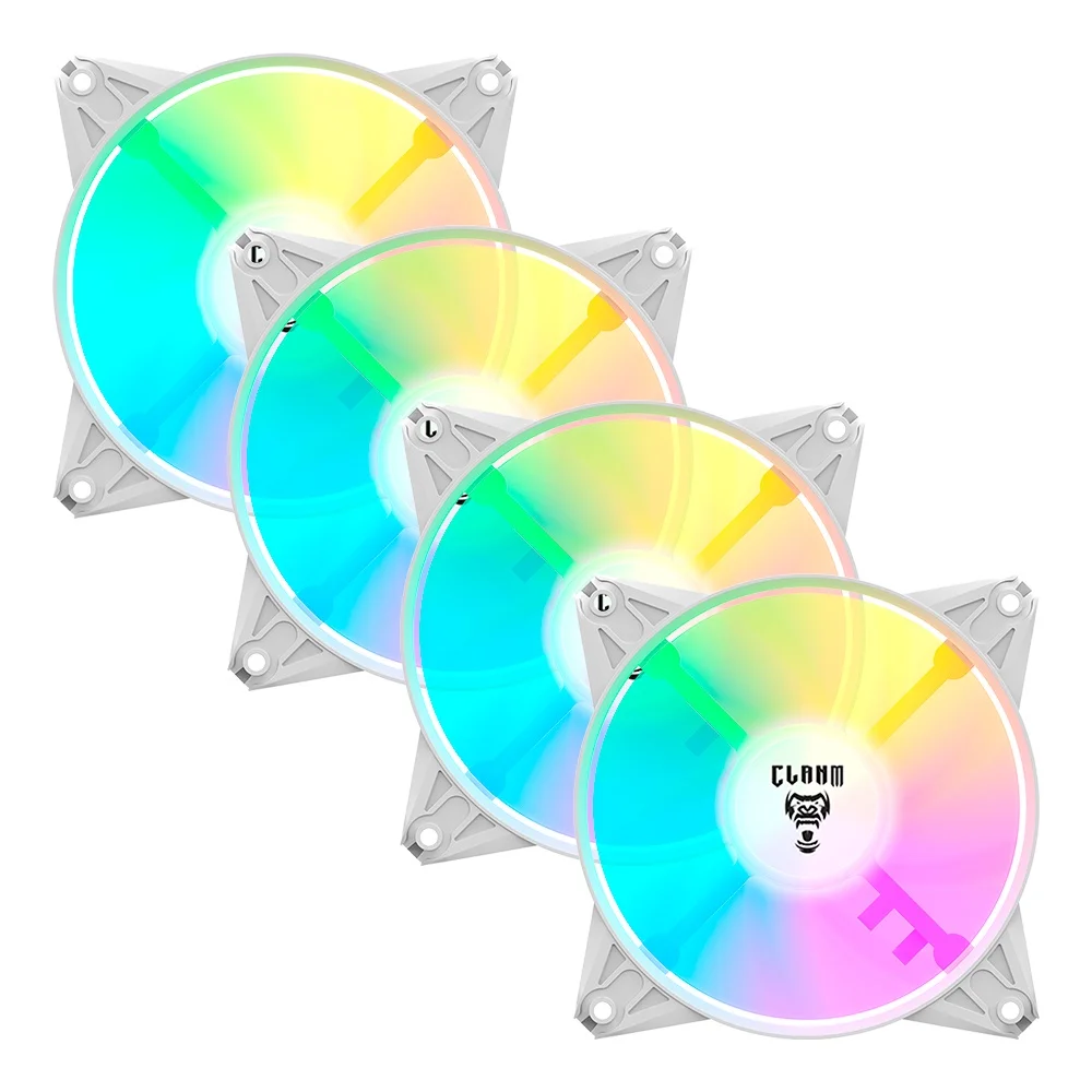 Kit 4 Cooler Fan Branco ARGB 120mm Ventoinha Para Gabinete Eurus Snow RGB 3pin Clanm Gamer 4